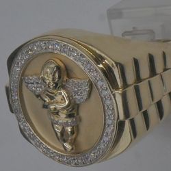 1OKT YELLOW GOLD ANGEL RING W 1 CARAT OF  DIAMONDS 14 GRAMS KP DESIGNER SIZE 9. 875740-1. 