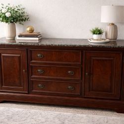 Luxury Solid Wood Marble-Top Sideboard / Buffet / Dresser w drawers – Heavy Statement Storage Cabinet