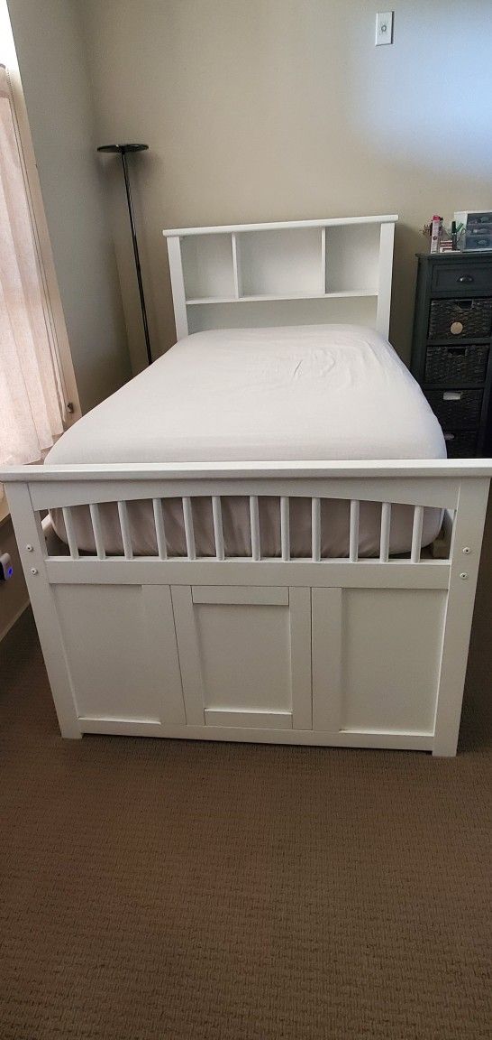 Pre-owned Twin Captain Bed with drawers, mattress & bookcase $400