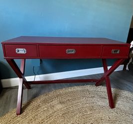 Modern 3-Drawer Campaign Writing Desk – Red, solid wood