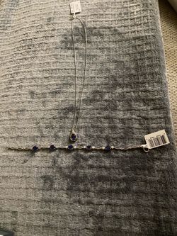 Sapphire silver diamond necklace and bracelet