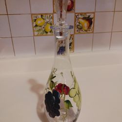 Vintage Glass Wine Decanter with Hand painted Grapes