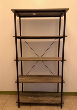 5-Tier Industrial Wood and Metal Bookshelf