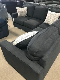 New Charcoal Grey Modern Sectional! Get your couch and loveseat savings today!