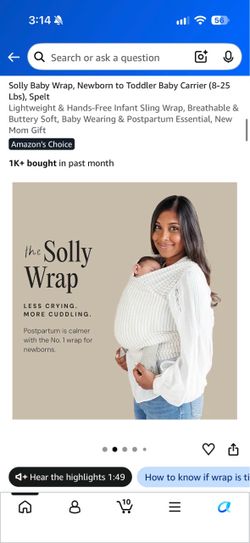Solly Baby Wrap, Newborn to Toddler Baby Carrier (8-25 Lbs), Spelt