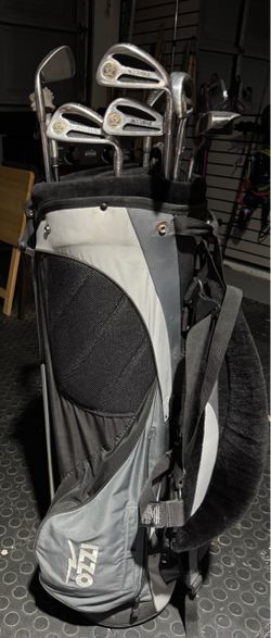 Izzo Golf Bag with Accubar Irons gold club sets. Come with golf balls and tees
