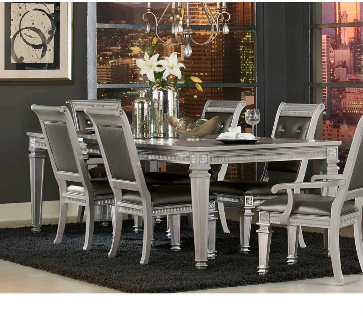 Modern Silver Dining Table Set (6 Chairs) – Like New, Luxury Look