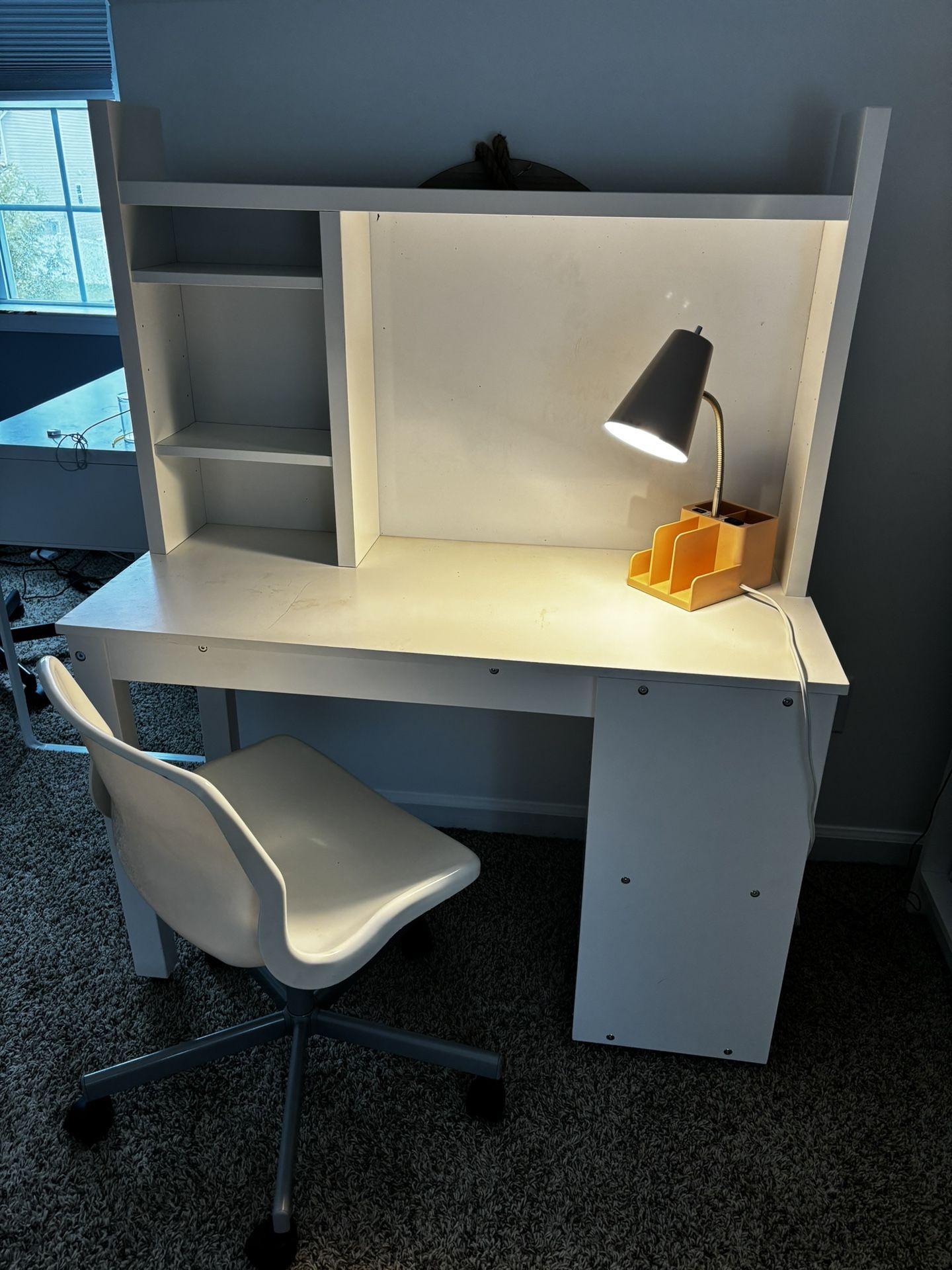 Desk, Chair & Desk Lamp