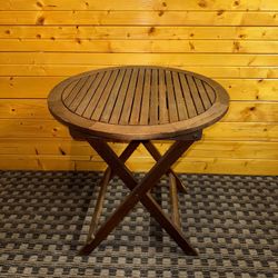 Solid Teak Folding Round Patio Table – Slatted Top