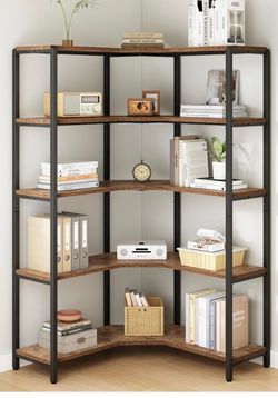 Like New 5-Tier Industrial Corner Bookshelf / Display Shelf