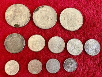 Lot WILHELMINA NETHERLANDS INDIES 1 1/2 1/4 GULDEN COIN - 72% SILVER - More Than 1 OZ