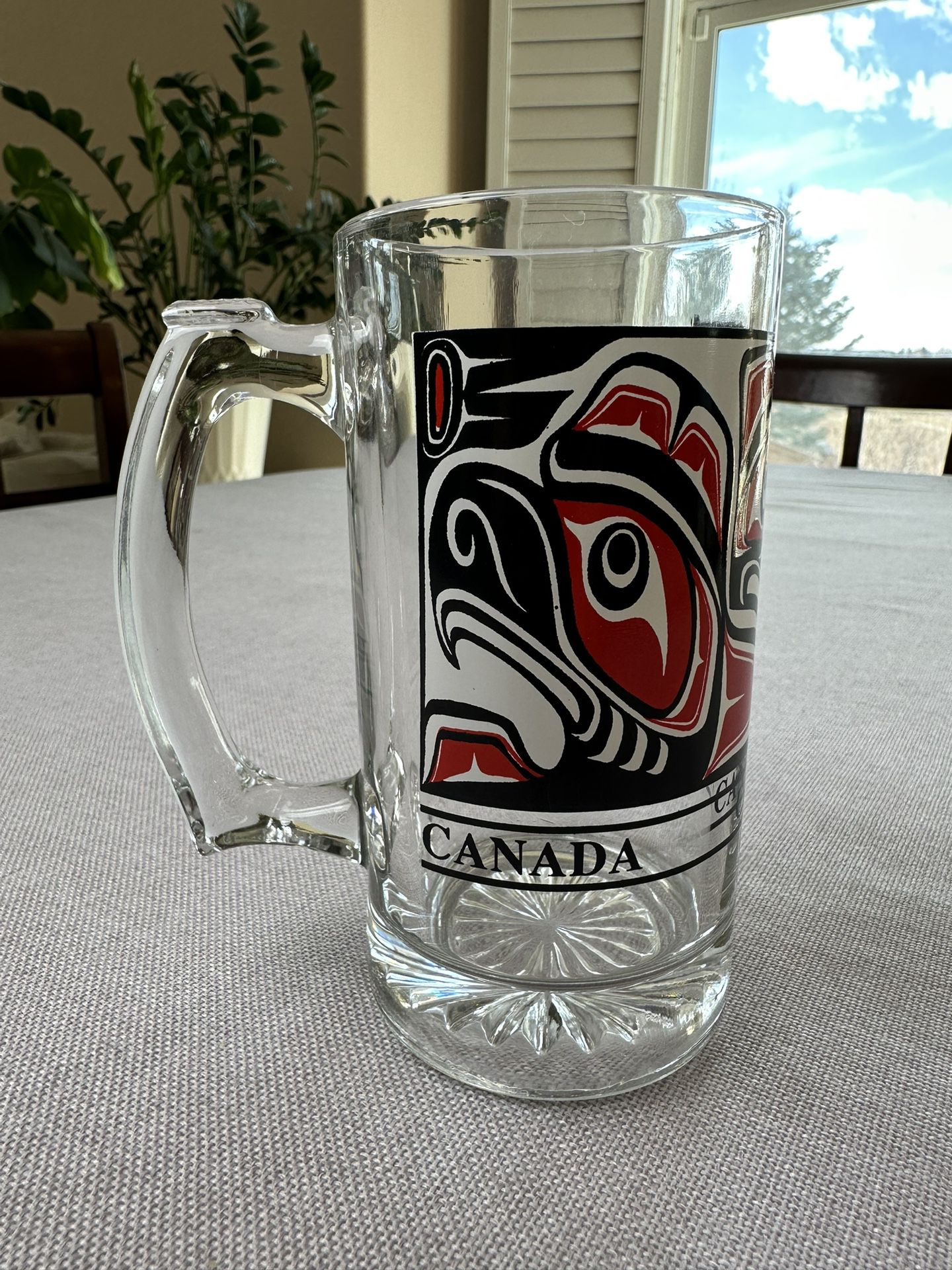 Canadian Indigenous Art 12 Oz Glass Mug, Bird Totem, Beer Glass, NEW Collectible!
