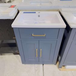 24 in Single Sink Bath Vanity in Gray with White Top $299 