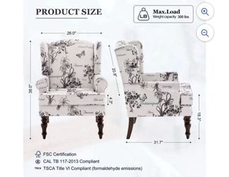 Wingback Accent Chair, Upholstered Mid Century Modern Armchair with Solid Wood Legs, Fabric Linen Leisure Single Sofa Chair for Living Room, Bedroom,