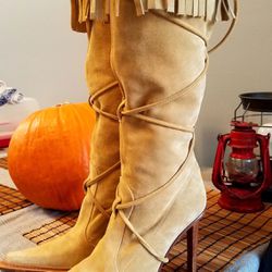 Beige Suede Fringe Boots by Cammina (Italy)