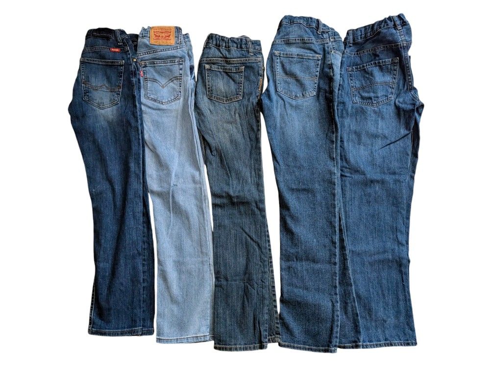BOYS Jeans 5 Pairs LOT Kids Denim Slim Blue Stretch Sz 12