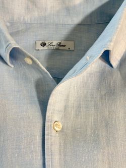 LORO PIANA Andre Light Blue 100% Linen Long Sleeve Shirt Sizes M