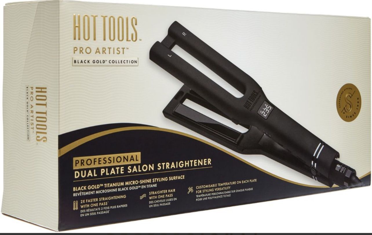 HOT TOOLS PRO ARTIST BLACK GOLD COLLECTION DUAL PLATE SALON FLAT IRON BLACK GOLD™ STYLING SURFACE 2X