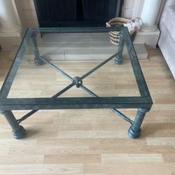 DESIGNER SQUARE GLASS COFFEE TABLE. METAL AND GLASS. 36 X 36. LIKE NEW