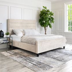 Athena Upholstered Queen Bed Frame, Cream