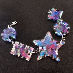 Fun star geometric shaped glitter metallic swirls resin bracelet handmade new