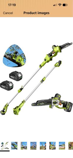 10 Inch Electric Pole Saws for Tree Trimming, 1000W Brushless Pole Saw and Mini Chainsaw 2 in 1, 2*4000mAh Battery, Lightweight Tree Saw with Extensio