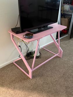Pink Gaming Desk with Z-Shaped Frame