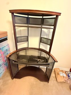 Corner Computer Desk with Hutch and Glass Top