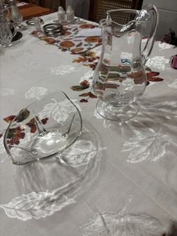 Vintage Glass Pitcher And Candy Dish 