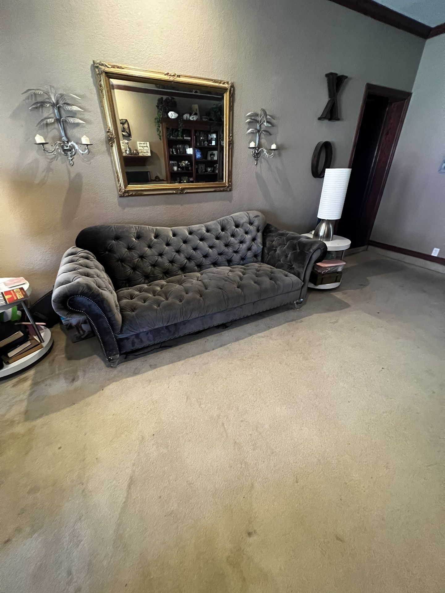 Couch Grey Tufted Modern