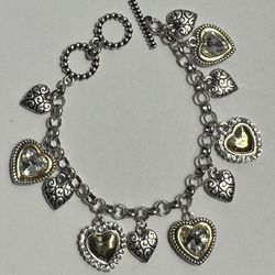 Silver and 14k Gold Plated Heart Charm Bracelet