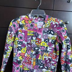 Girls Print Fleece Hoodie Shirt Multi Color Sz7/8 M