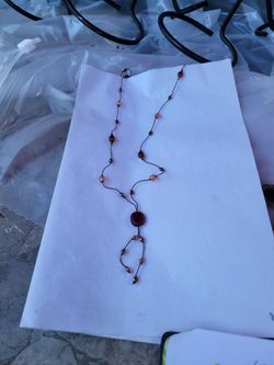 Beaded Lariat Necklace with Stone Pendant