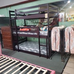 Cappuccino Triple Twin Bunkbed Frame Only