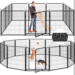 Dog Playpen Outdoor Extra Wide 12 Panels Heavy Duty Anti-Rust Coating-Strengthened Dog Fence 40" Height with Doors Portable for RV Camping Yard, Total