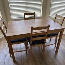 IKEA Solid Pine Dining Room Table and Chairs