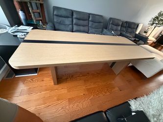 86.6" W  Wood Grain Dining Table With Double pedestal base