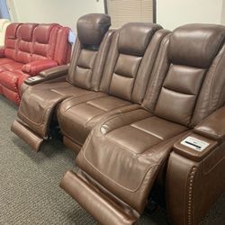 Real Leather Power Recliner Sofa 