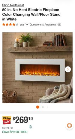 50 in. Electric Fireplace Color Changing Wall in White