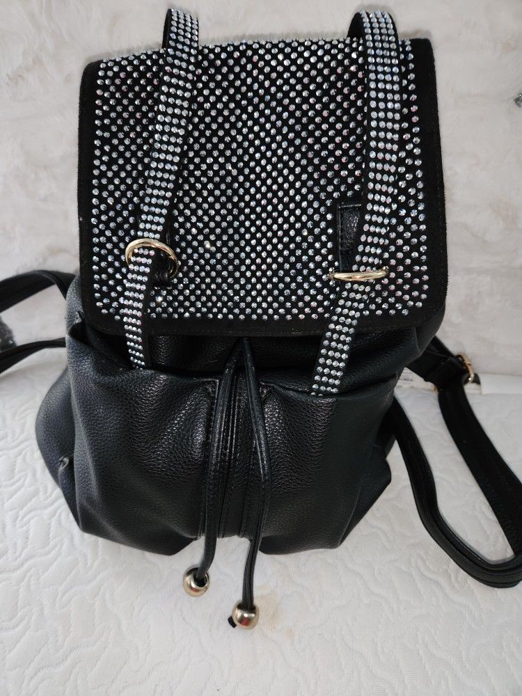 Rhinestones/leather Backpack