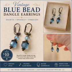 Vintage Blue Bead Dangle Earrings
