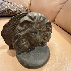 Antique Victorian Cast Iron Heavy Lion Head Bookends Door Stops Interior Design
