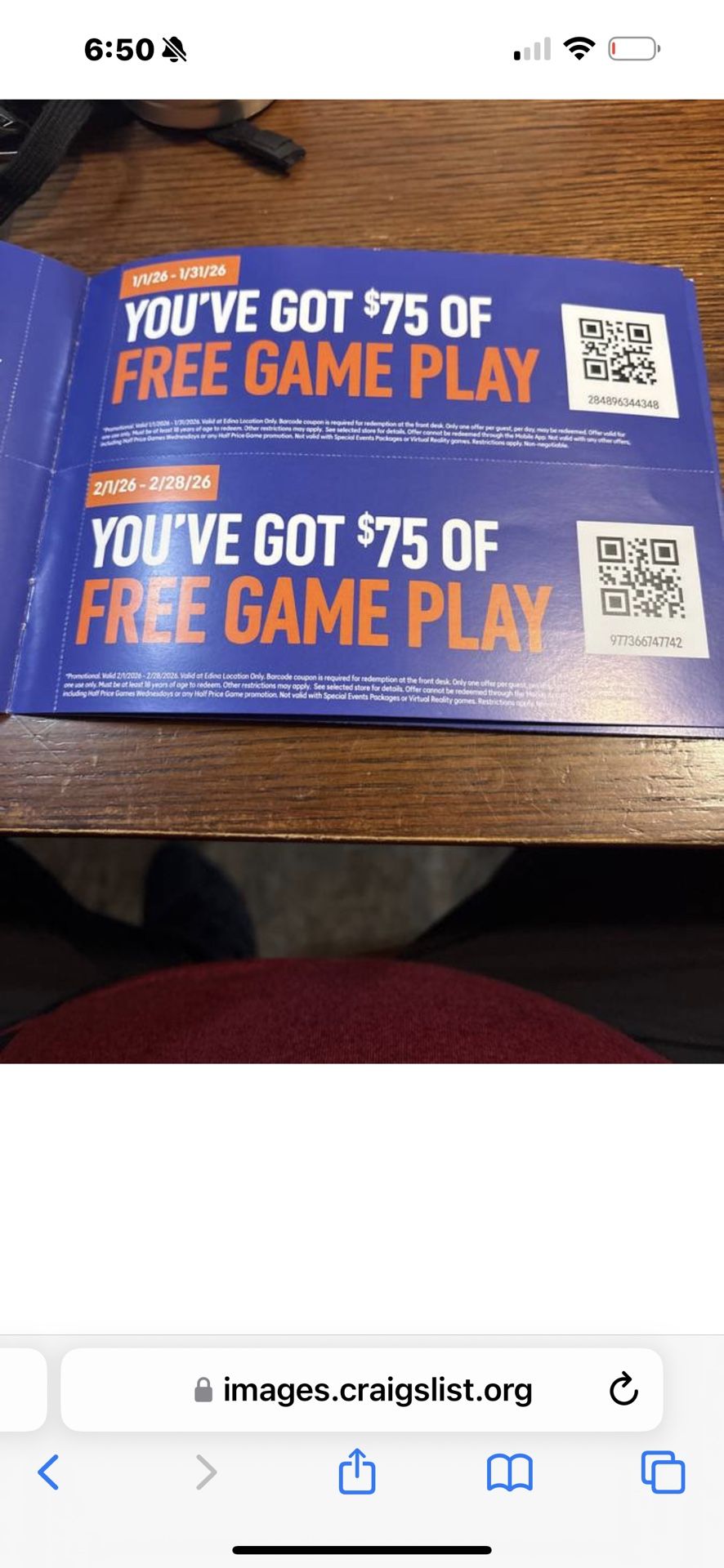 $850 Worth Of Game Play For Dave & Busters