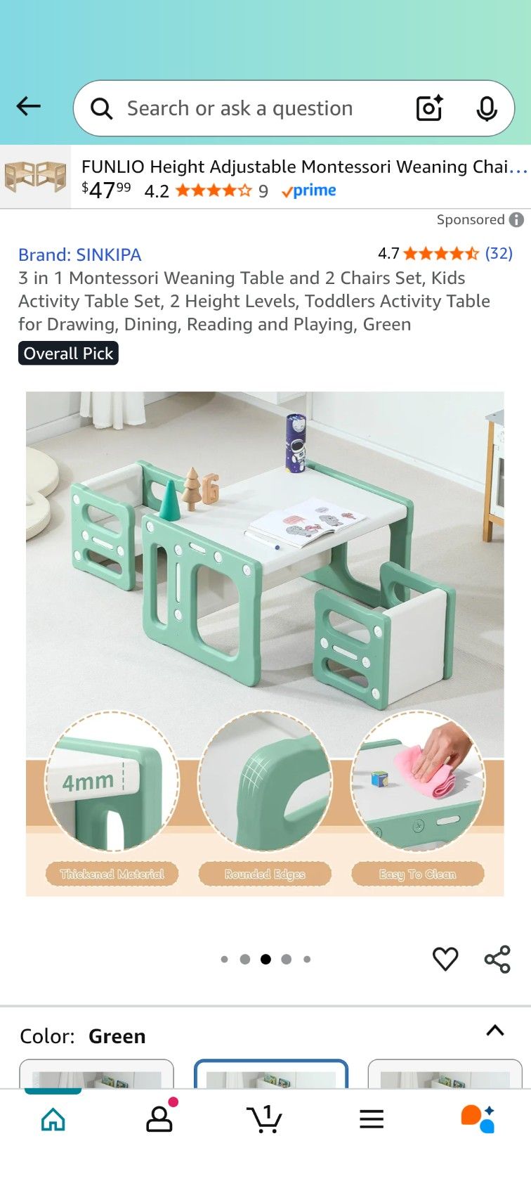 3 In 1 Montessori Table And Chairs (New Open Box)