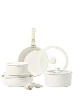 CAROTE 11pcs Pots and Pans Set, Nonstick Cookware Set Detachable Handle, Induction Kitchen Cookware Sets Non Stick with Removable Handle, RV Cookware 