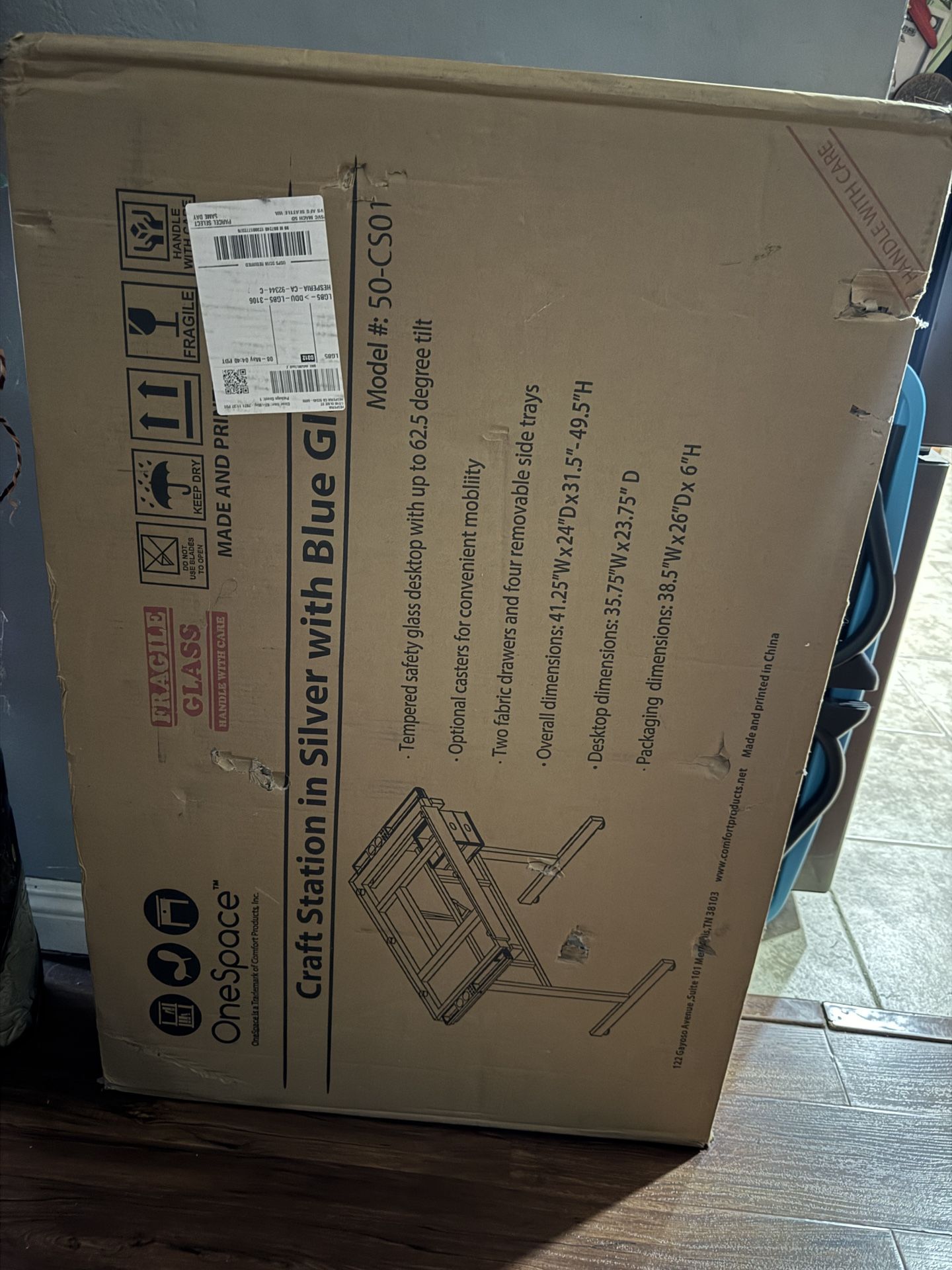 Craft Station in Silver with Blue Glass