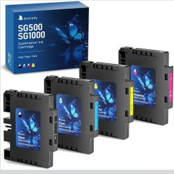 Sublimation Ink Cartridge Compatible with Sawgrass Virtuoso SG500 SG1000 Printer | Latest Chip Technology | No Grid Lines Guaranteed(4 Pack, B/C/M/Y)