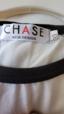 T-shirt white with black long sleeves, Brand Chase New Design size 10
