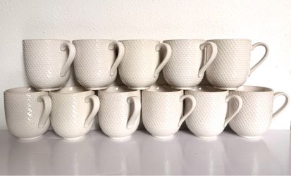 West Elm Textured Stoneware Coffee Mugs – 11 Matching White Mugs