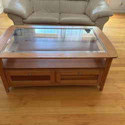 Wood Coffee Table with Glass Top